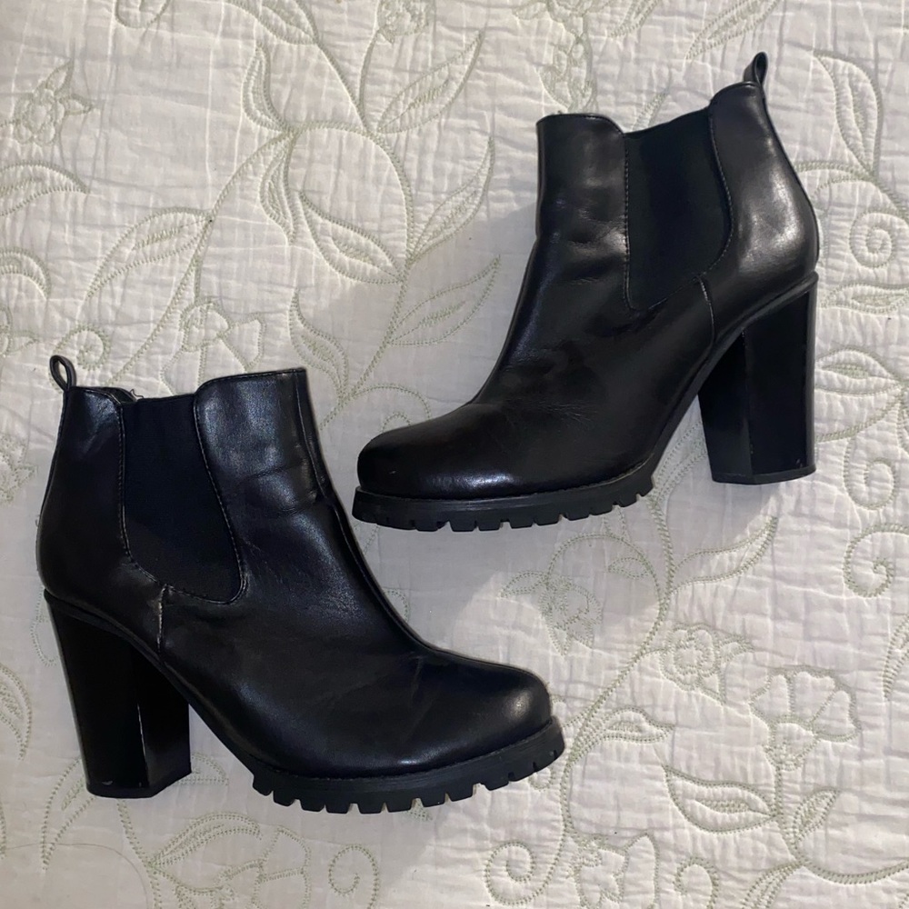 Black Leather Heeled Booties - Chinese Laundry